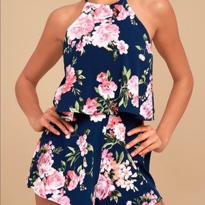 Lulu’s IN THE GARDEN NAVY BLUE FLORAL PRINT ROMPER